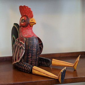Decorative Wood Rooster with Movable Joints